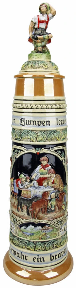 12 Liter Gold Multi-Color Beer Stein With Dancing Bavarian Couple Lid