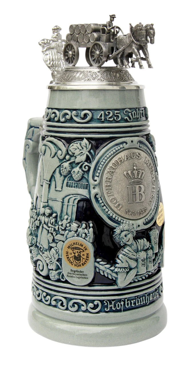 425 Year Anniversary Hofbrauhaus HB Brewery Beer Stein Cobalt -German Wine Glass Shop 425 Year Hofbrauhaus HB Anniversary Beer Stein Cobalt K425SG Angle SM 88549.1417530603