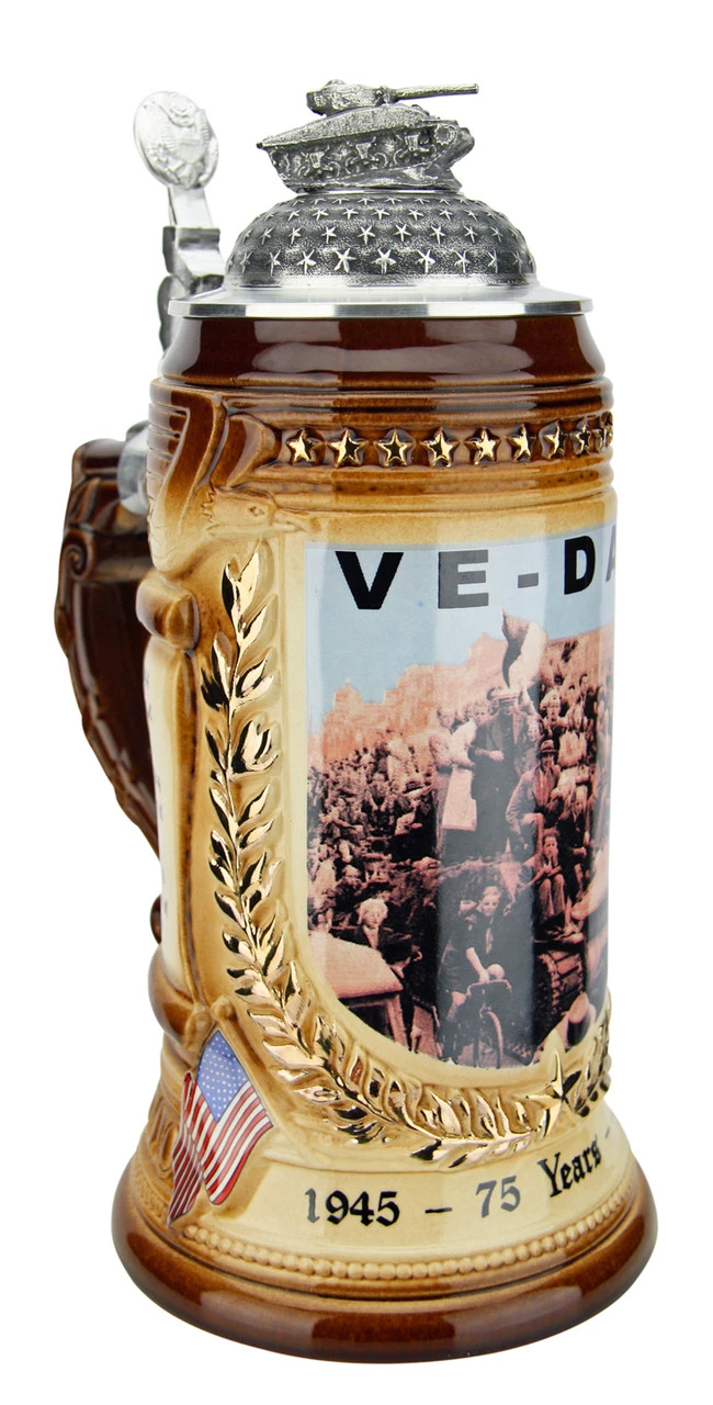 75 Years VE-Day Anniversary Beer Stein | Tank Lid -German Wine Glass Shop 75 Years VE Day Anniversary Beer Stein Tank Lid LA SM 15623.1586801533
