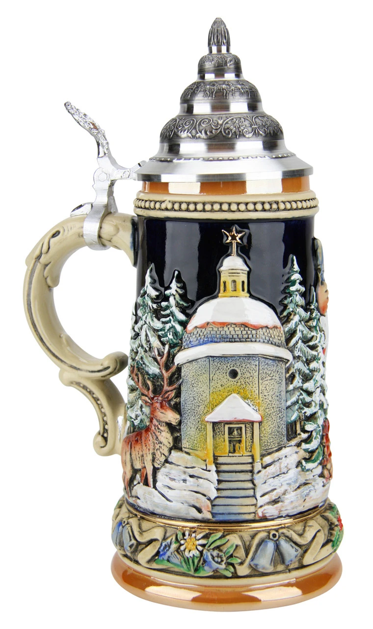 Alpine Santa And Silent Night Chapel Beer Stein -German Wine Glass Shop Alpine Santa and Silent Night Chapel Beer Stein K043 LS SM 78024.1479239735