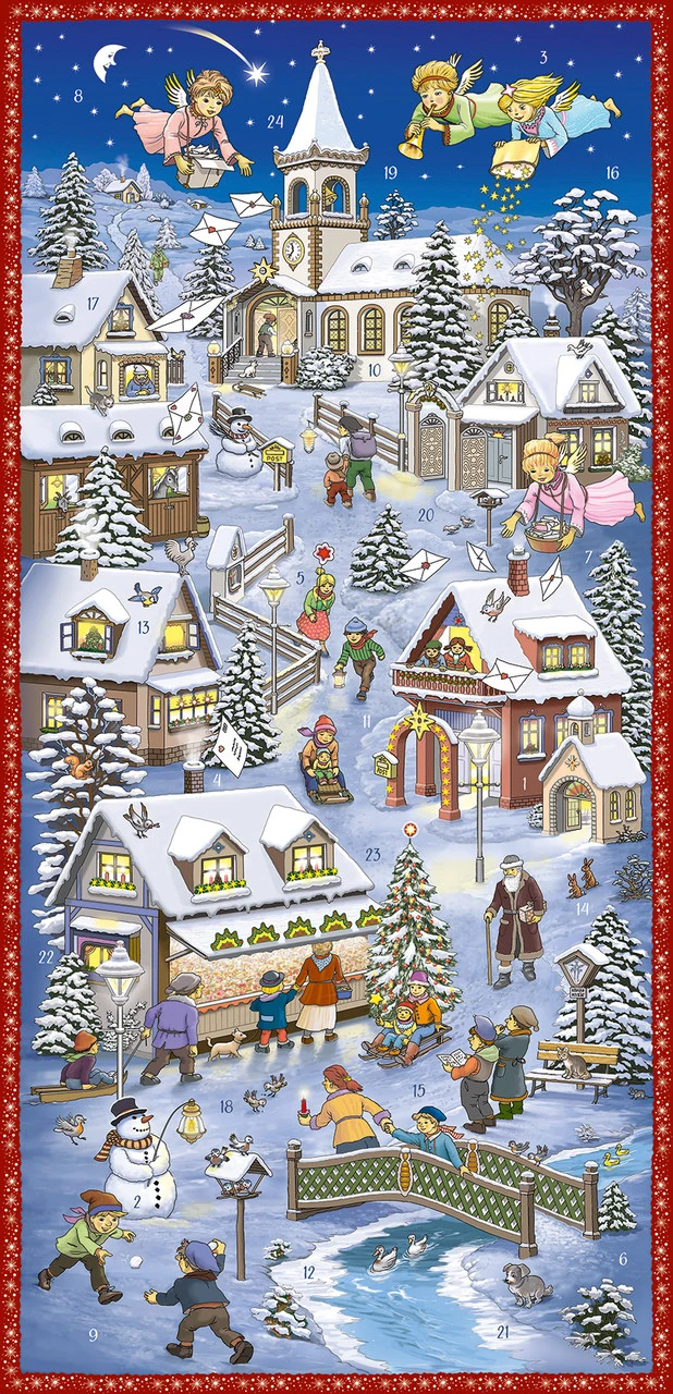 Angel Mail Christmas Town Extra Tall German Advent Calendar -German Wine Glass Shop