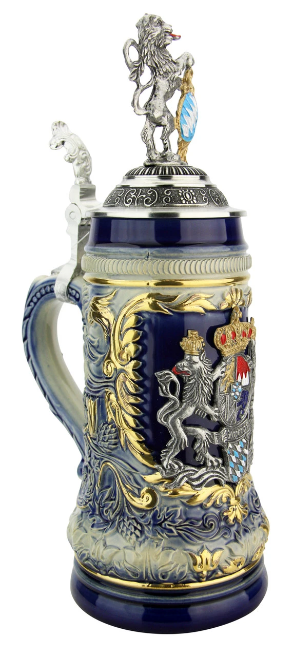 Bavaria Lion Crest Beer Stein With Bavarian Lion Lid -German Wine Glass Shop Bavaria Lion Crest Beer Stein with Bavarian Lion Lid ZB14232001 LA SM 09903.1611516403