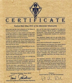 Official Munich Oktoberfest 2015 Wirtekrug Salt Glaze Beer Stein -German Wine Glass Shop Certificate 2015 Wirtekrug with Lid SM 77450.1513956917