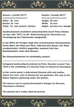 King Limitaet 2017 | Defending The Homeland Antique Style Beer Stein -German Wine Glass Shop Certificate Back Limitaet 2017 13725.1489787589