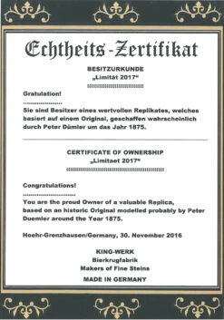 King Limitaet 2017 | Defending The Homeland Antique Style Beer Stein -German Wine Glass Shop Certificate Front Limitaet 2017 91930.1489787605