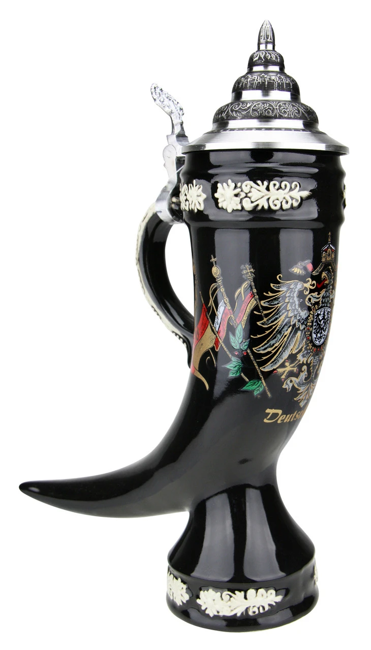 Deutschland Drinking Horn Beer Stein Deutschland Drinking Horn Beer Stein -German Wine Glass Shop Deutschland Drinking Horn Beer Stein K2991SD Angle SM 52252.1541096890