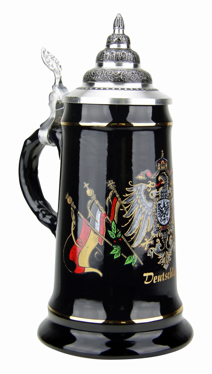 Deutschland Eagle Crest And Flags Black Glaze Beer Stein -German Wine Glass Shop Deutschland Eagle Crest and Flags Black Glaze Beer Stein K411SD LA SM 75816.1503869990