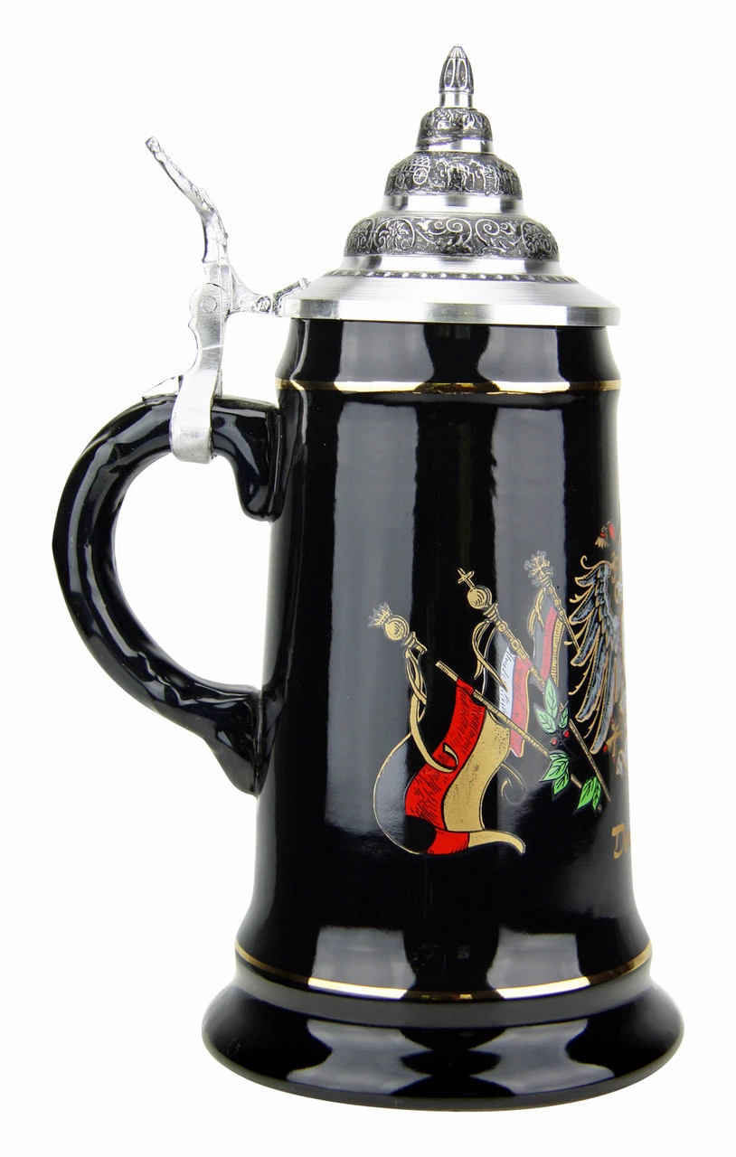 Deutschland Eagle Crest And Flags Black Glaze Beer Stein -German Wine Glass Shop Deutschland Eagle Crest and Flags Black Glaze Beer Stein K411SD LS SM 55106.1503869990