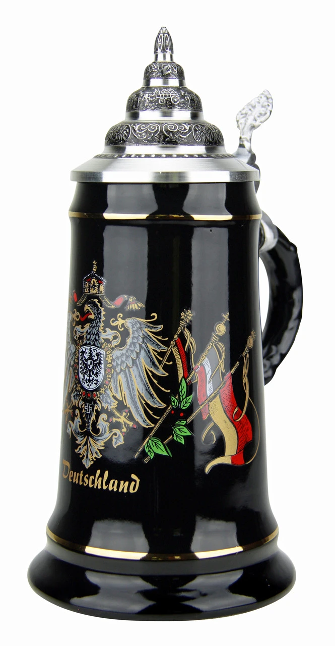 Deutschland Eagle Crest And Flags Black Glaze Beer Stein -German Wine Glass Shop Deutschland Eagle Crest and Flags Black Glaze Beer Stein K411SD RA SM 18111.1503869990