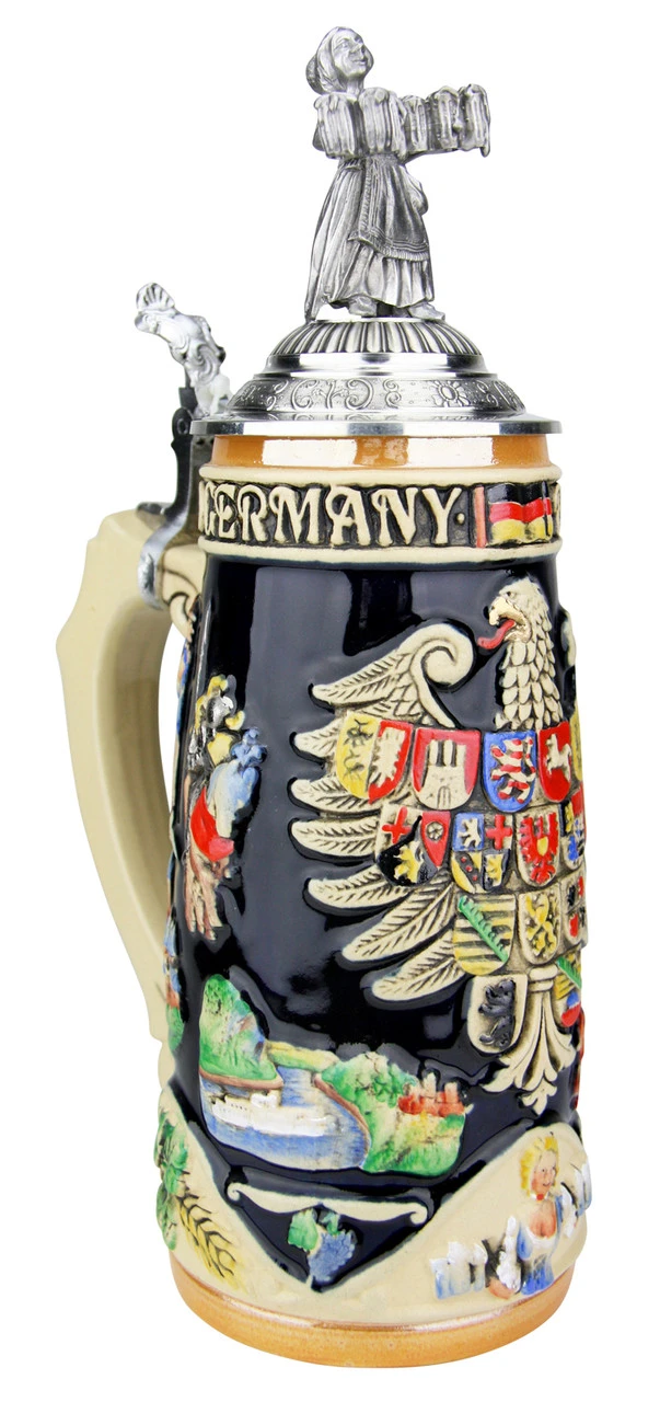 Deutschland Legacy Beer Stein with Pewter Beer Maiden Lid Deutschland Legacy Beer Stein With Pewter Beer Maiden Lid -German Wine Glass Shop Deutschland Legacy Beer Stein with Beer Maiden Lid K1010BM LA SM 26250.1542062741