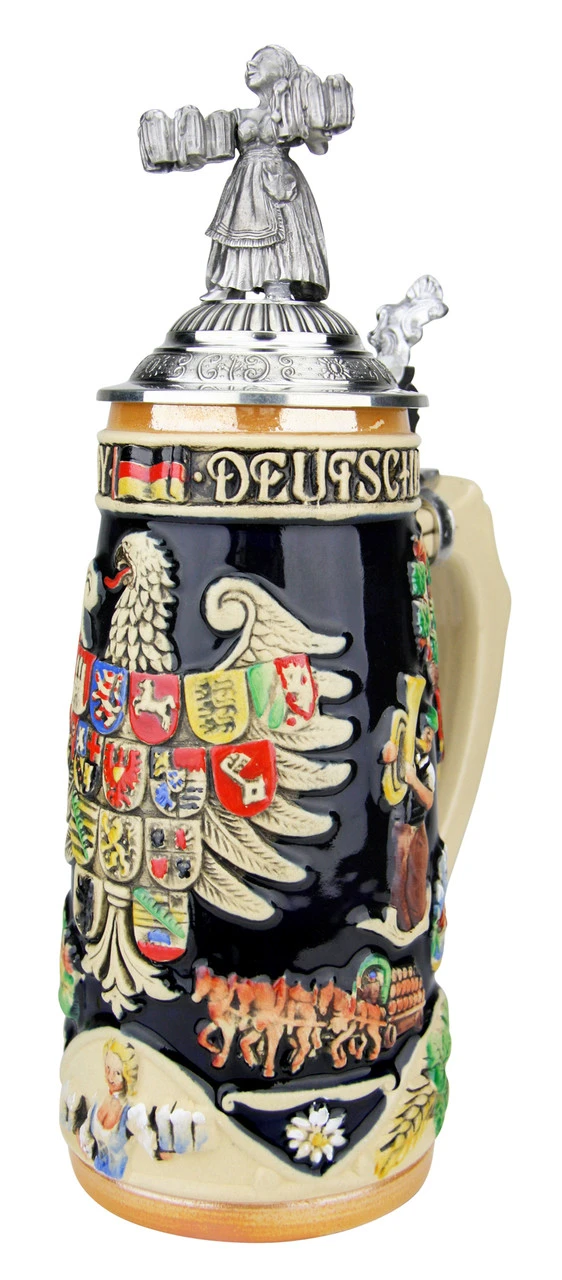 Deutschland Legacy Beer Stein with Pewter Beer Maiden Lid Deutschland Legacy Beer Stein With Pewter Beer Maiden Lid -German Wine Glass Shop Deutschland Legacy Beer Stein with Beer Maiden Lid K1010BM RA SM 29461.1542062740