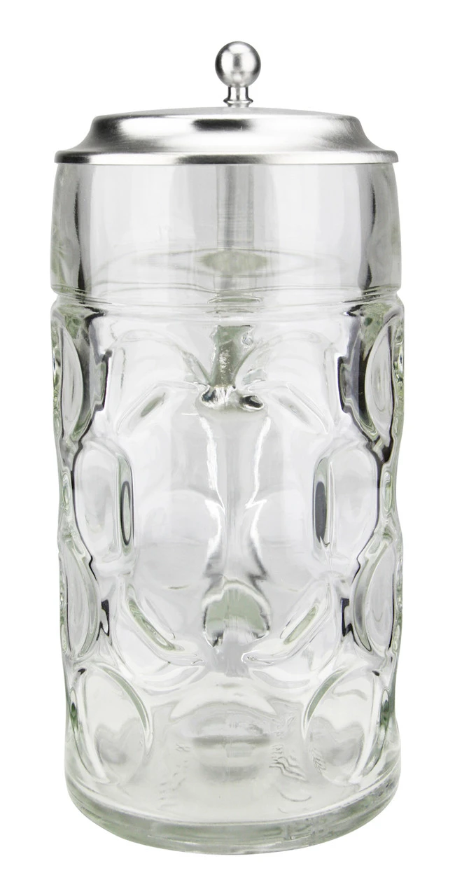 Dimpled Oktoberfest Glass Beer Mug With Flat Pewter Lid 1 Liter -German Wine Glass Shop Dimpled Oktoberfest Glass Beer Mug with Flat Pewter Lid 1 Liter BK047ZDPL FNT SM 08104.1539094117