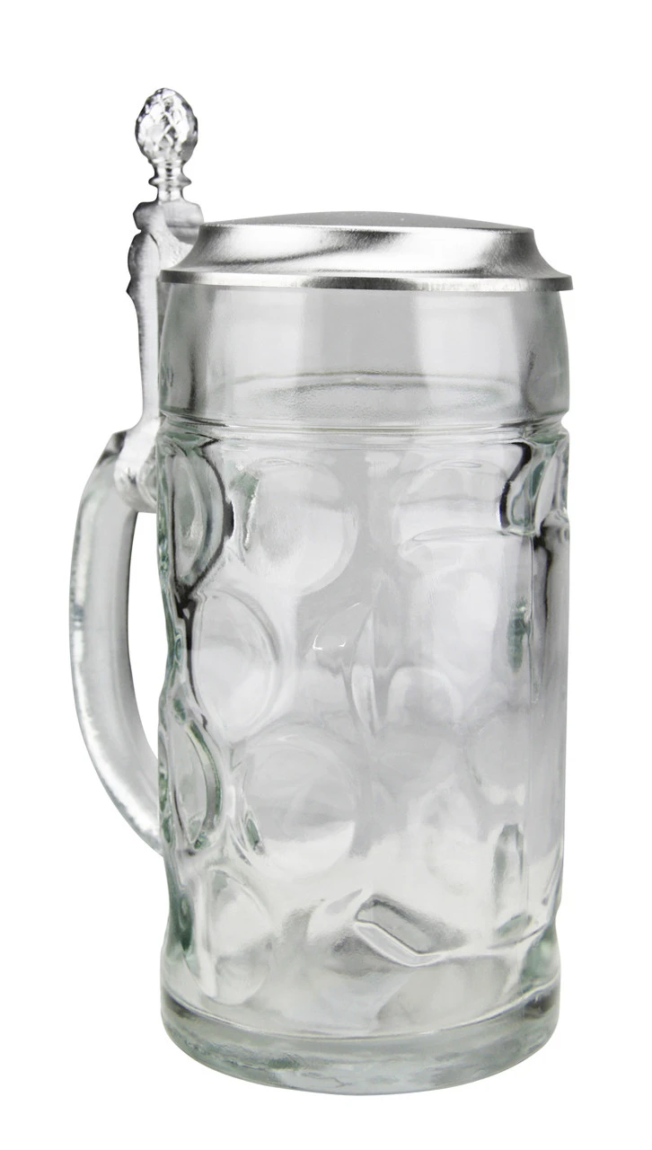Dimpled Oktoberfest Glass Beer Mug with Flat Pewter Lid 0.5 Liter Dimpled Oktoberfest Glass Beer Mug With Flat Pewter Lid 0.5 Liter -German Wine Glass Shop Dimpled Oktoberfest Glass Beer Stein 0.5 Liter with Flat Pewer Lid BK046ZD A SM 21037.1479938963