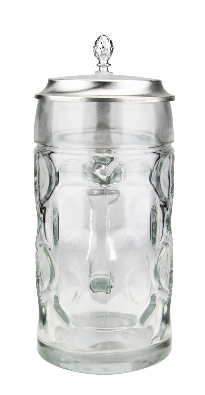 Dimpled Oktoberfest Glass Beer Mug with Flat Pewter Lid 0.5 Liter Dimpled Oktoberfest Glass Beer Mug With Flat Pewter Lid 0.5 Liter -German Wine Glass Shop Dimpled Oktoberfest Glass Beer Stein 0.5 Liter with Flat Pewer Lid BK046ZD FNT SM 45602.1479938961