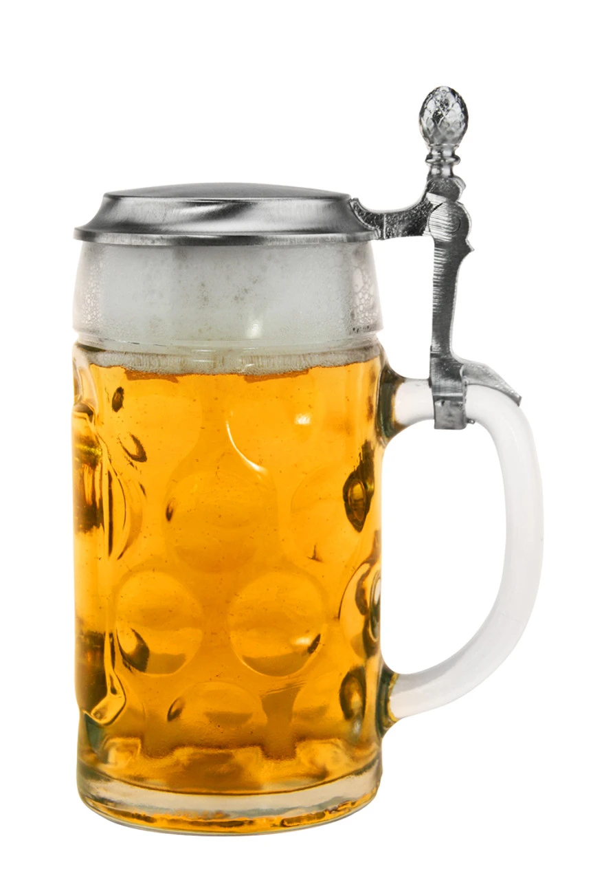 Dimpled Oktoberfest Glass Beer Mug with Flat Pewter Lid 0.5 Liter Dimpled Oktoberfest Glass Beer Mug With Flat Pewter Lid 0.5 Liter -German Wine Glass Shop Dimpled Oktoberfest Glass Beer Stein 0.5 Liter with Flat Pewer Lid BK046ZD RS wB SM 04162.1479938982