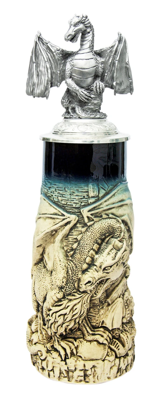 Dragon Beer Stein Rustic With Dragon Lid -German Wine Glass Shop Dragon Beer Stein Rustic with Pewter Dragon Lid KT4000ED FNT SM 24485.1401400189