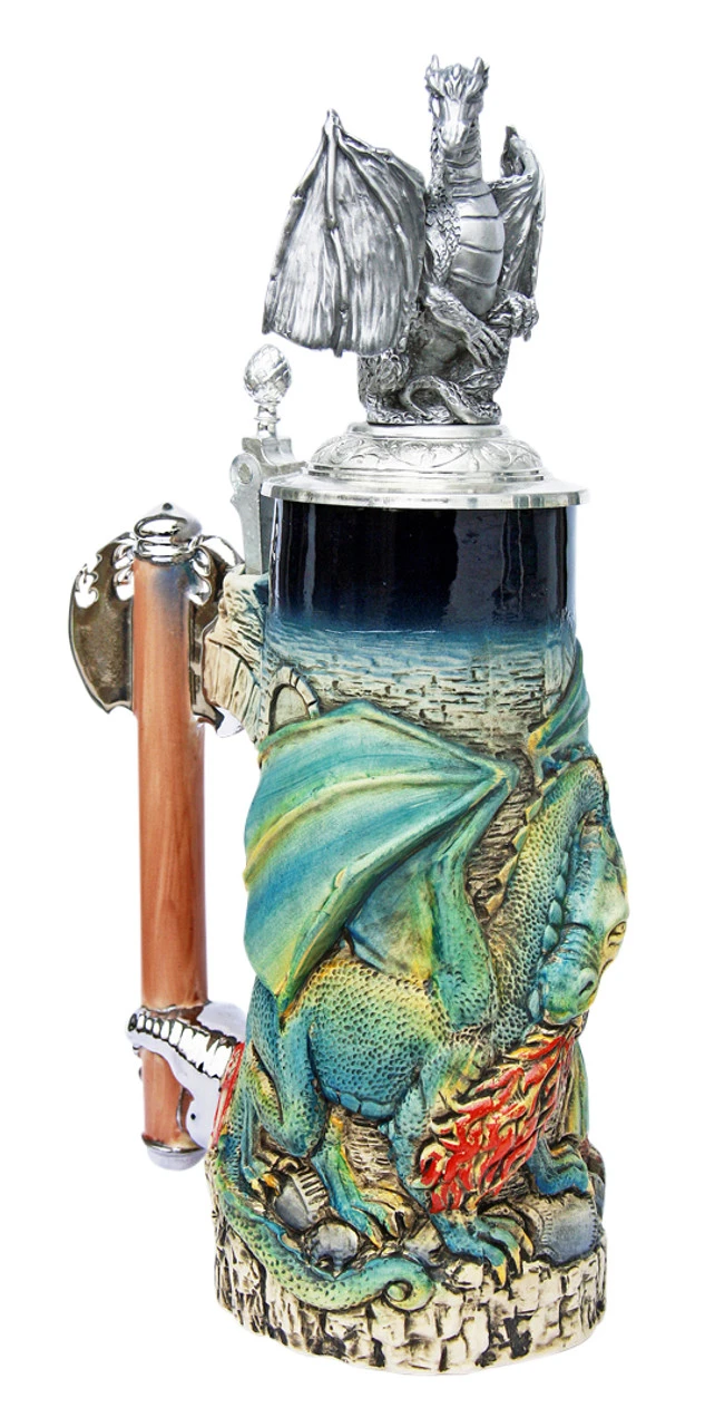 Dragon Beer Stein With Dragon Lid -German Wine Glass Shop Dragon Beer Stein with Pewter Dragon Lid KT4000BD Angle2 SM 64845.1401396131
