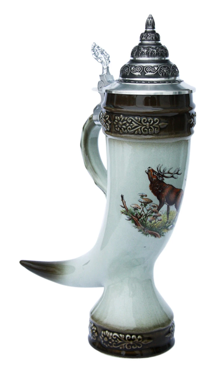 Elk Drinking Horn Beer Stein Elk Drinking Horn Beer Stein -German Wine Glass Shop Elk Hunting Drinking Horn Beer Stein K2901O Angle SM 87715.1401396235