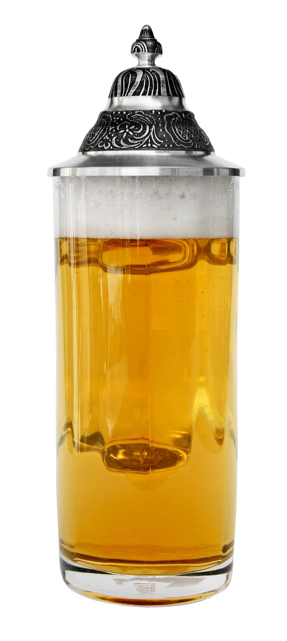 Faceted Glass Beer Stein with Pointed Pewter Lid Faceted Glass Beer Stein With Pointed Pewter Lid -German Wine Glass Shop Faceted Glass Beer Stein with Pointed Pewter Lid GS66690 FNTwB SM 11516.1524682793