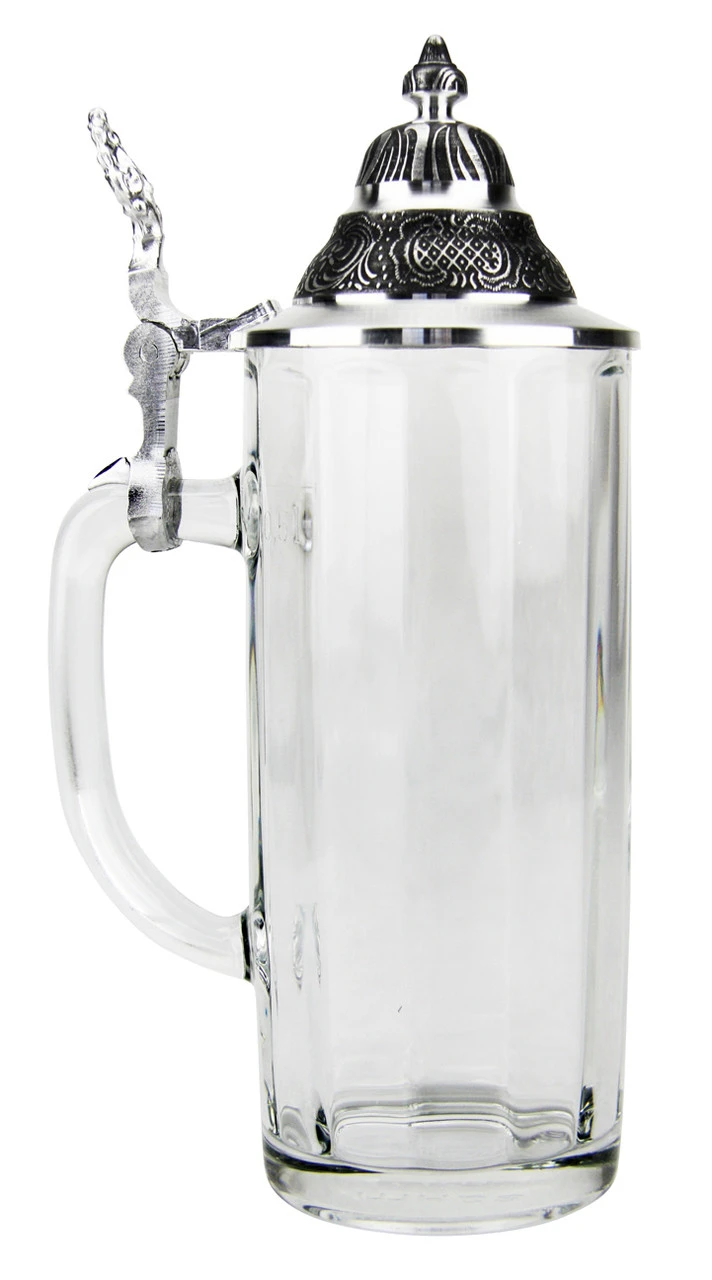 Faceted Glass Beer Stein with Pointed Pewter Lid Faceted Glass Beer Stein With Pointed Pewter Lid -German Wine Glass Shop Faceted Glass Beer Stein with Pointed Pewter Lid GS66690 LS SM 03117.1524681455
