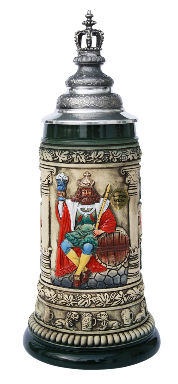 Gambrinus The Beer King Stein With Crown Lid -German Wine Glass Shop Gambrinus The Beer King Stein with Crown Lid KT1375RUZBK FNT SM 81859.1401397074