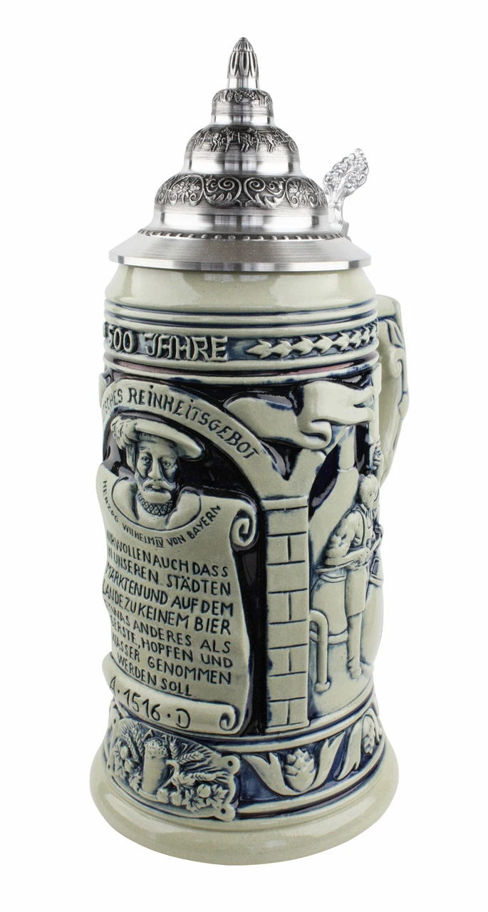 German Beer Purity Law 500 Year Anniversary Beer Stein Cobalt -German Wine Glass Shop German Beer Purity Law 500 Year Anniversary Beer Stein Cobalt K519SG Angle SM 14833.1458852975