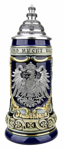 German Eagle Crests Beer Stein Blue