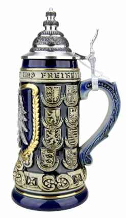 German Eagle Crests Beer Stein Blue -German Wine Glass Shop German Eagle Crests Beer Stein Blue ZB1425606EBL RS SM 46148.1527115729