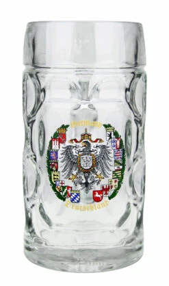 German Eagle And Crests Dimpled Oktoberfest Glass Beer Mug 0.5 Liter