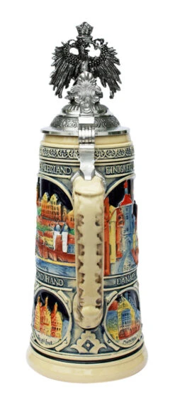 German Heritage Beer Stein With Pewter Eagle Lid -German Wine Glass Shop German Heritage Beer Stein with Pewter Eagle Lid K2048ZAD Back WB 42973.1617714052