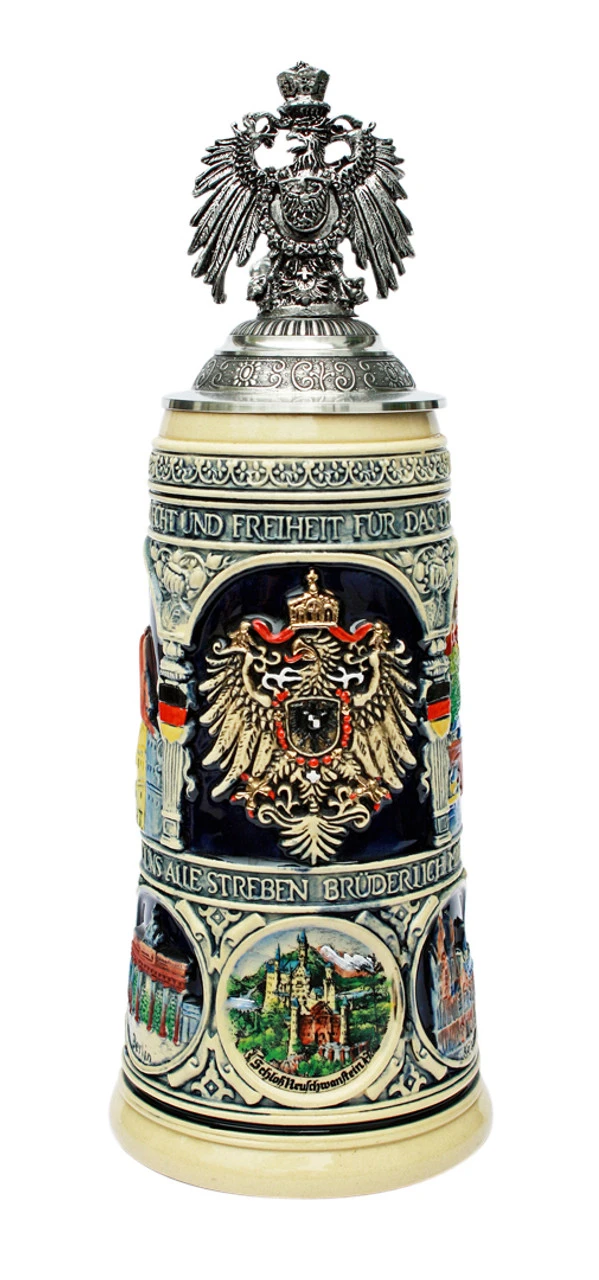 German Heritage Beer Stein With Pewter Eagle Lid -German Wine Glass Shop German Heritage Beer Stein with Pewter Eagle Lid K2048ZAD FNT SM WB 14576.1617714052