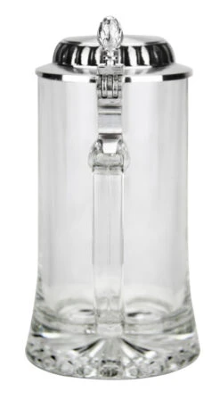 Glass Beer Stein With Plateau Pewter Lid And Hop Cone Thumblift -German Wine Glass Shop Glass Beer Stein with Plateau Pewter Lid and Hop Cone Thumblift GS6101 Back SM 64614.1584266527