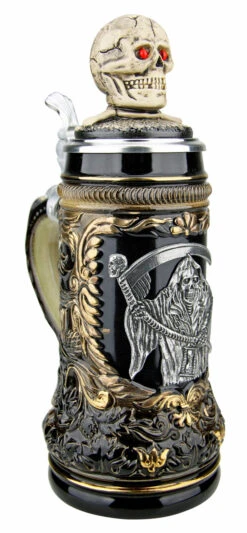 Grimm Reaper Beer Stein With Skull Lid -German Wine Glass Shop Grimm Reaper Beer Stein ZB14239010 Angle SM 70353.1695503246