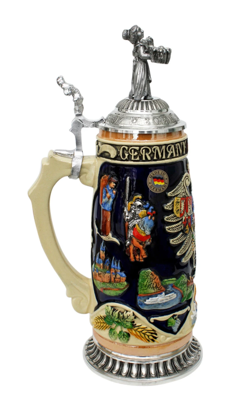 Deutschland Legacy Beer Stein | Beer Maiden Lid and Pewter Base Deutschland Legacy Beer Stein | Beer Maiden Lid And Pewter Base -German Wine Glass Shop K1010BZF LS SM 63130.1417106364