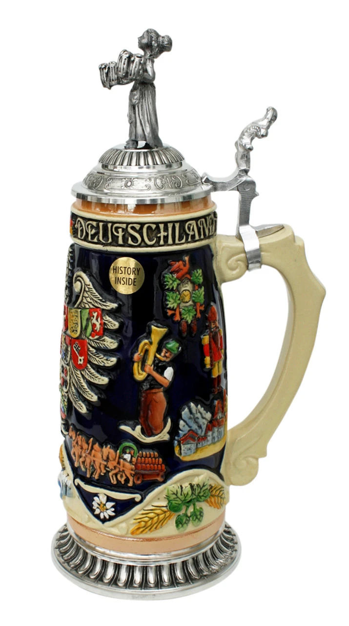 Deutschland Legacy Beer Stein | Beer Maiden Lid and Pewter Base Deutschland Legacy Beer Stein | Beer Maiden Lid And Pewter Base -German Wine Glass Shop K1010BZF RS SM 05707.1417106368