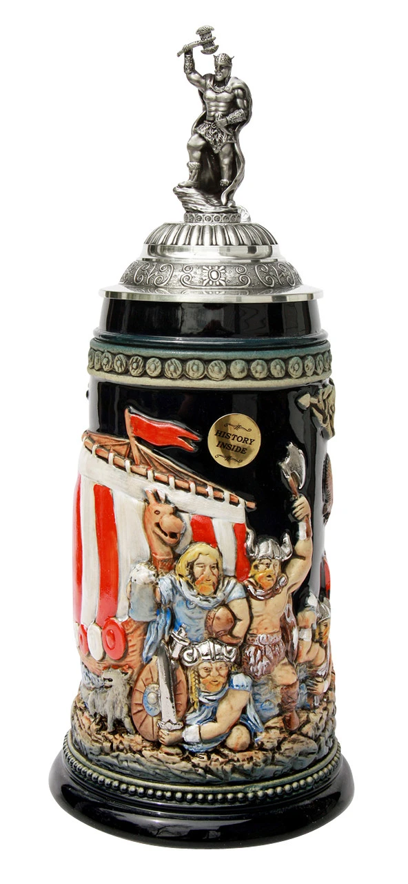 Leif Erikssen Viking Beer Stein with Viking Lid Leif Erikssen Viking Beer Stein With Viking Lid -German Wine Glass Shop Leif Erikssen Viking Beer Stein with Viking Lid K1011BLV FNT SM 65578.1417531482