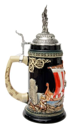 Leif Erikssen Viking Beer Stein With Viking Lid 2 Leif Erikssen Viking Beer Stein With Viking Lid -German Wine Glass Shop Leif Erikssen Viking Beer Stein with Viking Lid K1011BLV LS SM 62604.1417531444