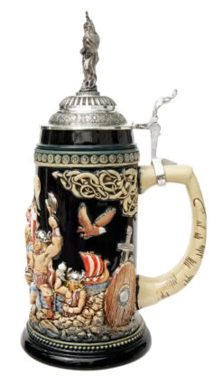 Leif Erikssen Viking Beer Stein With Viking Lid 4 Leif Erikssen Viking Beer Stein With Viking Lid -German Wine Glass Shop Leif Erikssen Viking Beer Stein with Viking Lid K1011BLV RS SM 18160.1417531451