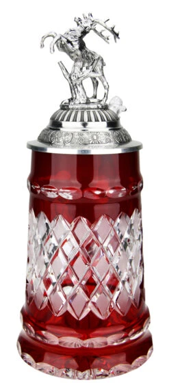 Lord Of Crystal Red German Beer Stein | 3D Stag Lid -German Wine Glass Shop Lord of Crystal Red German Beer Stein 3D Stag Lid K6001RH FNT SM 00122.1558550866