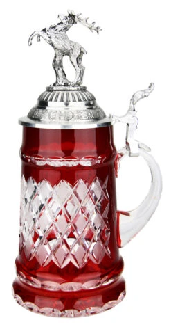Lord Of Crystal Red German Beer Stein | 3D Stag Lid -German Wine Glass Shop Lord of Crystal Red German Beer Stein 3D Stag Lid K6001RH RS SM 31436.1558550878