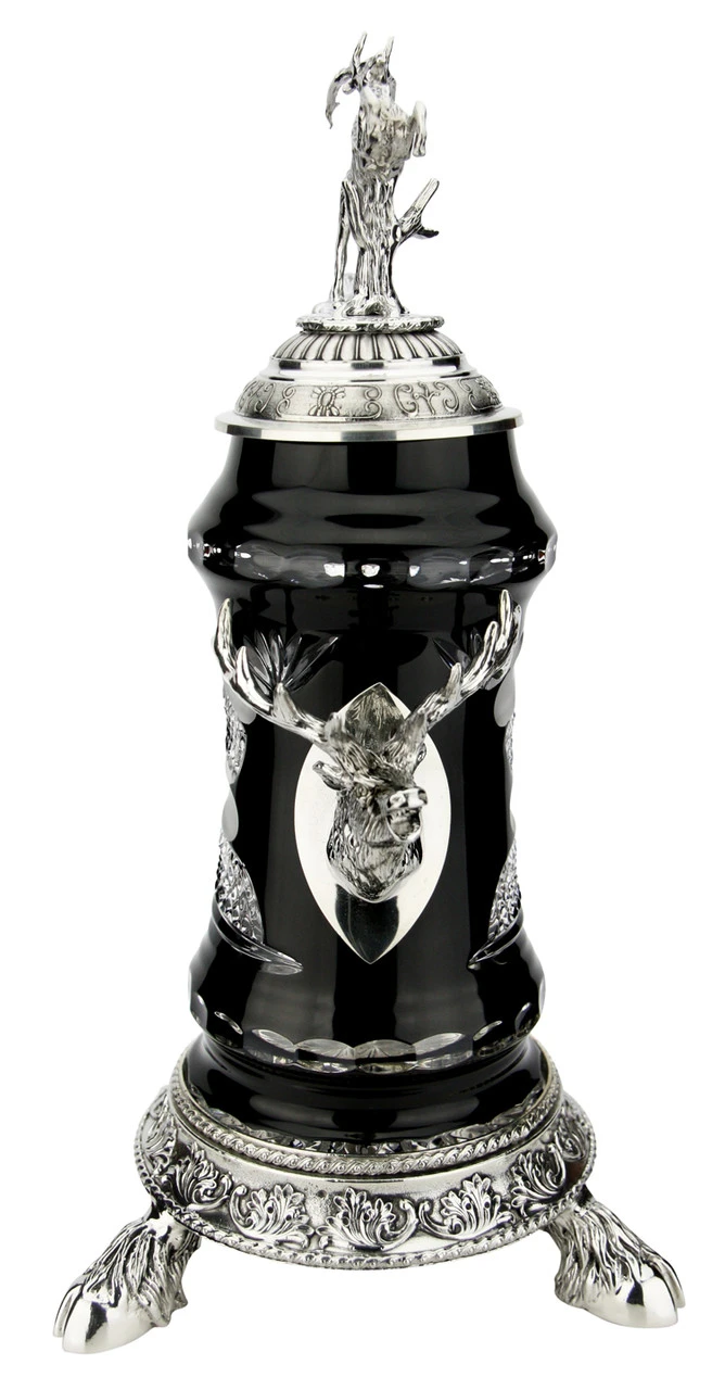 Lord Of Crystal Stag German Beer Stein Black | 3D Stag Lid | Hoof Feet -German Wine Glass Shop Lord of Crystal Stag German Beer Stein Black 3D Stag Lid Hoof Feet K6004SZFHH FNT SM 83343.1586723536