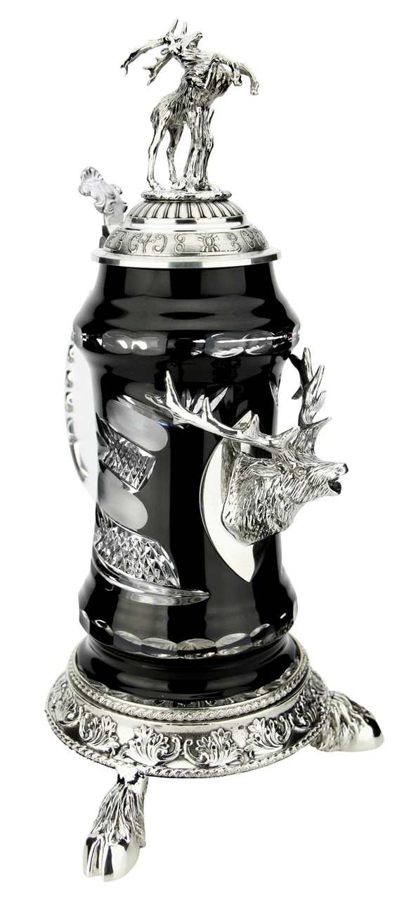 Lord Of Crystal Stag German Beer Stein Black | 3D Stag Lid | Hoof Feet -German Wine Glass Shop Lord of Crystal Stag German Beer Stein Black 3D Stag Lid Hoof Feet K6004SZFHH LA SM 79013.1586723531