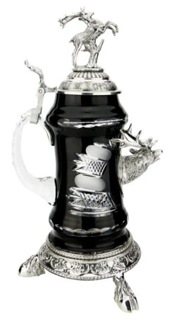 Lord Of Crystal Stag German Beer Stein Black | 3D Stag Lid | Hoof Feet -German Wine Glass Shop Lord of Crystal Stag German Beer Stein Black 3D Stag Lid Hoof Feet K6004SZFHH LS SM 11500.1586723557