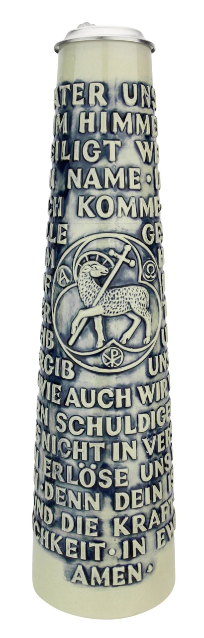 Lord's Prayer Beer Stein Cobalt With Shell Thumblift -German Wine Glass Shop Lords Prayer Beer Stein Cobalt with Shell Thumblift K904SGAS FNT SM 44528.1611008771