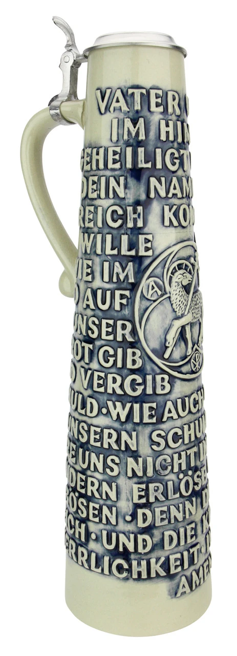 Lord's Prayer Beer Stein Cobalt With Shell Thumblift -German Wine Glass Shop Lords Prayer Beer Stein Cobalt with Shell Thumblift K904SGAS LA SM 90249.1611008713