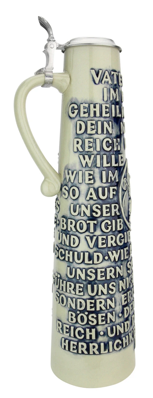 Lord's Prayer Beer Stein Cobalt With Shell Thumblift -German Wine Glass Shop Lords Prayer Beer Stein Cobalt with Shell Thumblift K904SGAS LS SM 32096.1611008707