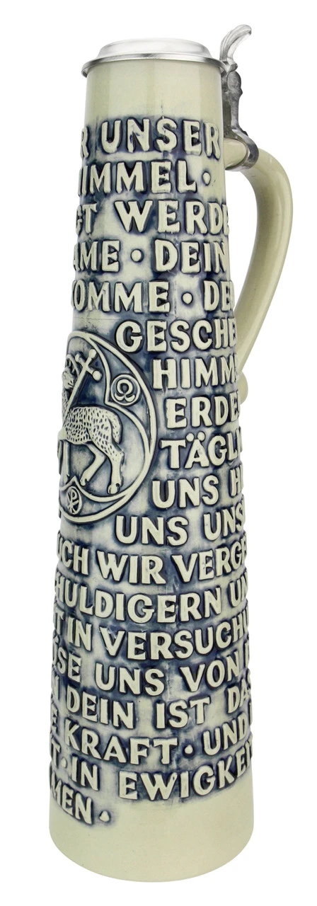 Lord's Prayer Beer Stein Cobalt With Shell Thumblift -German Wine Glass Shop Lords Prayer Beer Stein Cobalt with Shell Thumblift K904SGAS RA SM 41509.1611008746