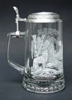 Timber Wolf Glass Beer Stein