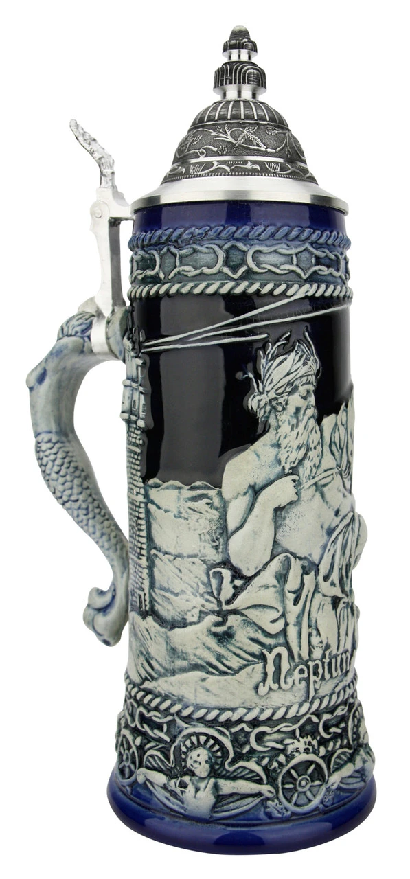 Neptune German Beer Stein with Mermaid Handle | Cobalt Neptune German Beer Stein With Mermaid Handle | Cobalt -German Wine Glass Shop Neptune German Beer Stein with Mermaid Handle Cobalt T3121 LA SM 02950.1649791984