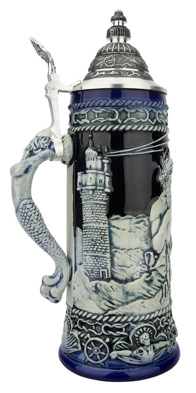 Neptune German Beer Stein with Mermaid Handle | Cobalt Neptune German Beer Stein With Mermaid Handle | Cobalt -German Wine Glass Shop Neptune German Beer Stein with Mermaid Handle Cobalt T3121 LS SM 87422.1649792002